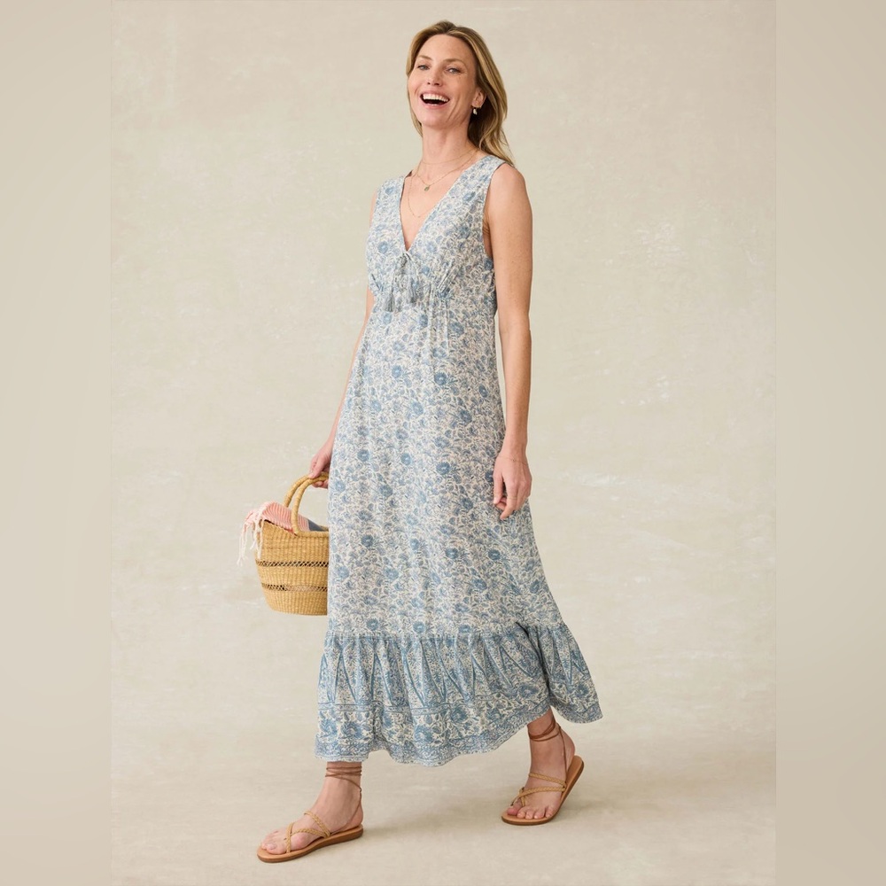 Faherty Eden Floral Print Ruffle Hem Sleeveless Maxi Dress - Picture 2 of 6
